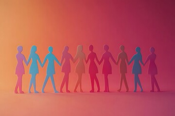 Connected Women Figures Teamwork Pink Gradient Background