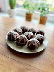 Chocolate muffins on a plate