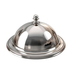 Shiny silver cloche on transparent background, detailed photo, png 