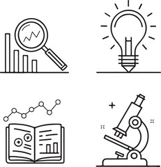 Research Line Icons Set – Science, Analysis, Data, Experiment, Study Vector Editable Stroke