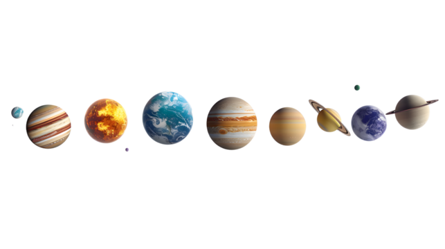 solar system isolated on transparent background, detailed photo, png 