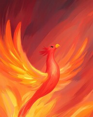 Majestic Phoenix Bird Rising from Flames, Symbolic of Rebirth and Transformation