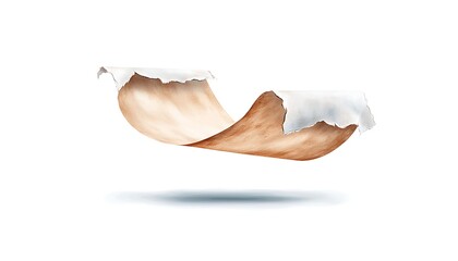 Torn Paper Scroll for Floating, White Background.