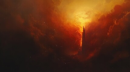 Obraz premium Fiery Tower Piercing Inferno Skies
