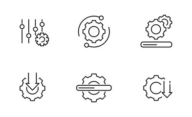 Set of Update or Upgrade Icon, Settings and progress bar Symbol Outline icon, Editable Stroke