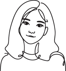 Cute Girl Continuous Line Art Drawing – Black Vector