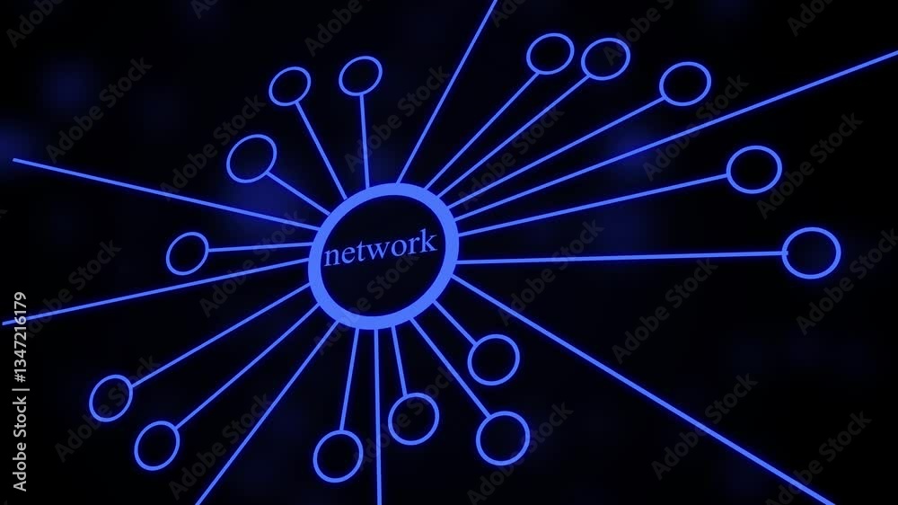 Wall mural animation of a growing network of connections with nodes on a black background