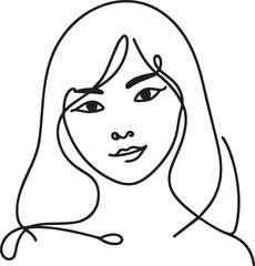 Cute Girl Continuous Line Art Drawing – Black Vector