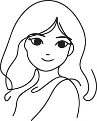 Cute Girl Continuous Line Art Drawing – Black Vector
