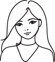 Cute Girl Continuous Line Art Drawing – Black Vector