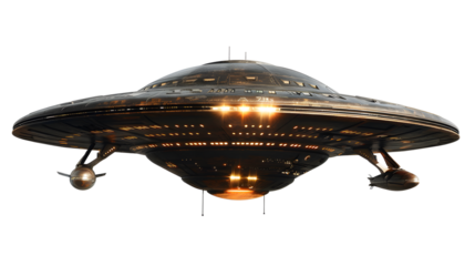 UFO alien ship isolated on a transparent background, detailed photo, png 