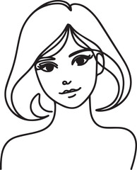 Cute Girl Continuous Line Art Drawing – Black Vector