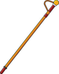 Decorative Wooden Cane with Hooked Handle, Illustration of a decorative wooden cane featuring a hooked handle with colorful bands, designed for support and mobility.
