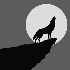 Howling Wolf Silhouette Design with Full Moon Background. Printing on a T-shirt. Vector illustration, illustration Silhouette of a wolf howling at night full moon.