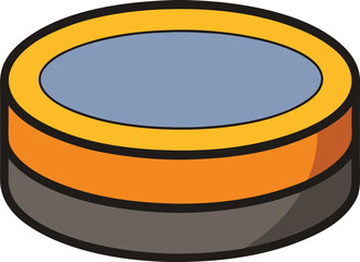 Round Multi-Colored Pill with Orange and Gray Layers, A multi-colored round pill with orange and gray layers, symbolizing medication, health, and pharmaceuticals.
