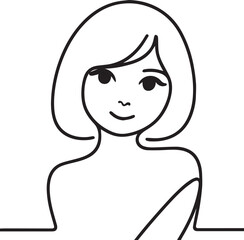 Cute Girl Continuous Line Art Drawing – Black Vector