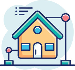 Modern Smart Home with Connected Devices, A smart home illustration with connected devices, symbolizing home automation, technology, and IoT for modern living.
