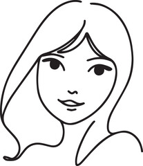 Cute Girl Continuous Line Art Drawing – Black Vector