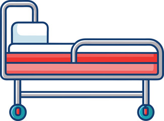 Hospital Bed Icon with Wheels and Frame, A hospital bed icon with wheels and a simple design, representing healthcare, medical facilities, and patient care.
