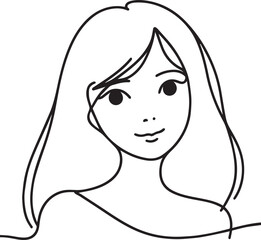 Cute Girl Continuous Line Art Drawing – Black Vector