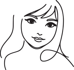 Cute Girl Continuous Line Art Drawing – Black Vector