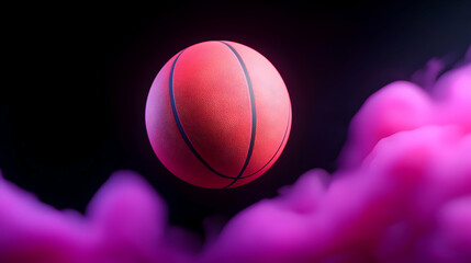 Fototapeta premium Red Basketball Floating in Pink Smoke, 3D Render