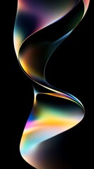 Naklejka premium Abstract Curved Iridescent Ribbons on Black Background