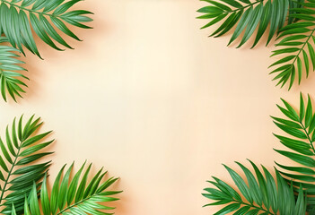AI generated images of green palm leaves an a sand color background.