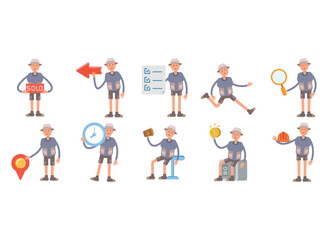 tourist characters in different poses set