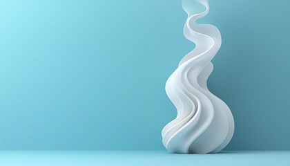 White Sculptural Wave Against Blue Wall