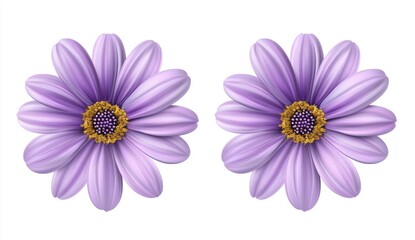 Fototapeta premium Pair of Light Purple Daisies on White Background