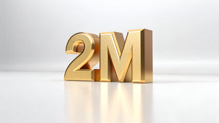 Golden two million on a white surface with soft lighting and a minimalist studio background design element