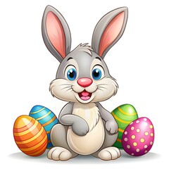 Easter holiday. Easter eggs. Easter bunny with eggs