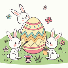 easter. bunnies paint an egg. easter egg. easter holiday