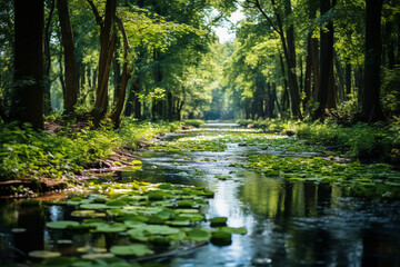 Obraz premium swamp is filled with lush green plants, calm waters, and a vibrant ecosystem