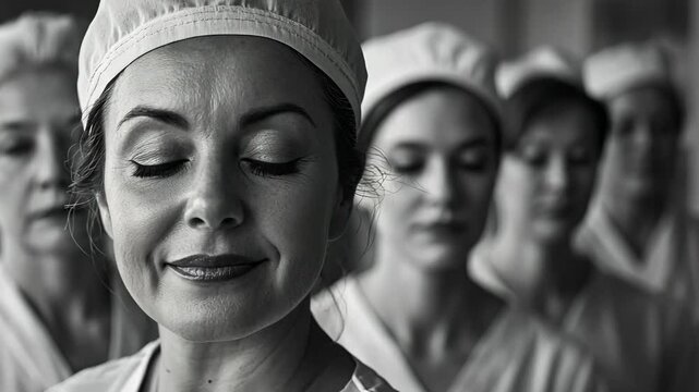 Group of Confident Nurses in Black and White