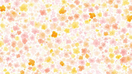 Pastel Watercolor Floral Pattern with Small Flowers on White Background