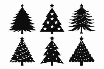 Christmas tree icon set silhouette vector bundle