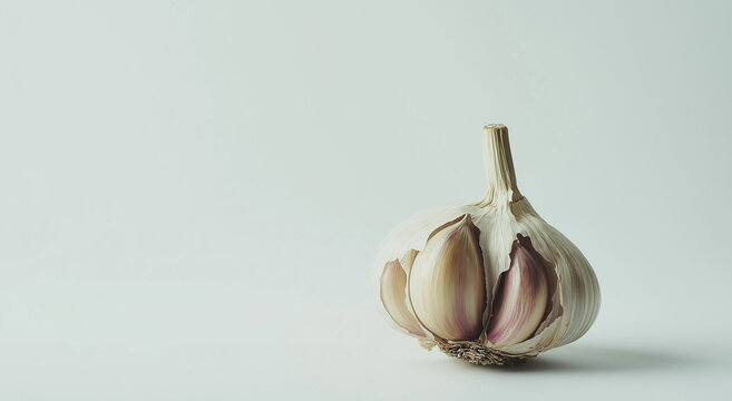 Alho isolado se destaca contra um fundo branco, destacando o alho como um ingrediente alimentar essencial em detalhes de perto, exibindo a textura e o frescor do alho com destaque.