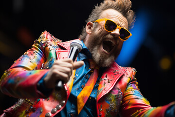 This iconic figure on stage embodies fame, talent, and magnetism of a rock star with their charisma and larger than life presence