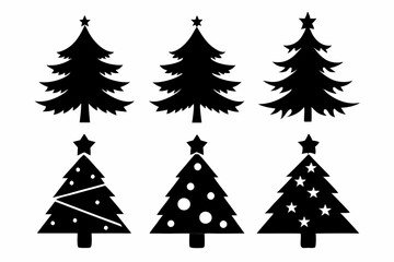 Obraz premium Christmas tree icon set silhouette vector bundle