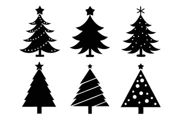 Christmas tree icon set silhouette vector bundle