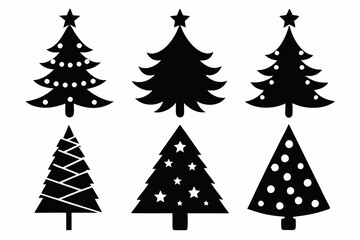 Christmas tree icon set silhouette vector bundle