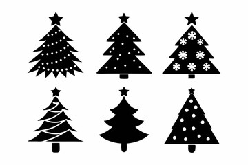 Christmas tree icon set silhouette vector bundle