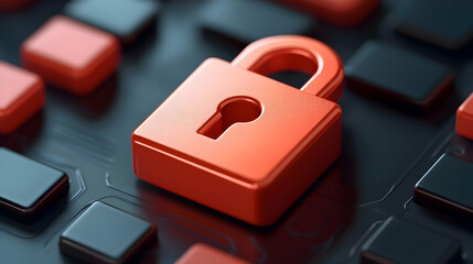 Red Padlock on Dark Circuit Board Background