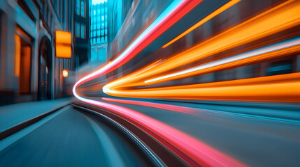 Red Orange And Blue Light Trails On City Street At Night