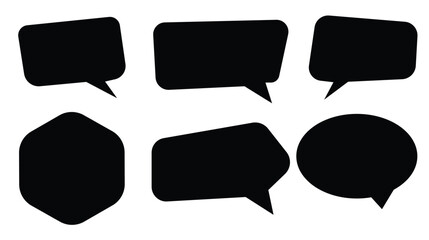 Black speech bubble icons set on white background