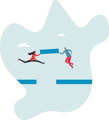Build business bridge connect path together, solution or teamwork idea, cooperation or collaboration to success together.character for design
