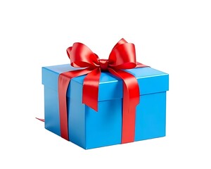 Obraz premium A blue gift box adorned with a red ribbon and hearts, perfect for Valentine's Day celebrations.