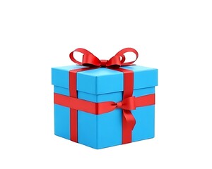 A blue gift box adorned with a red ribbon and hearts, perfect for Valentine's Day celebrations.